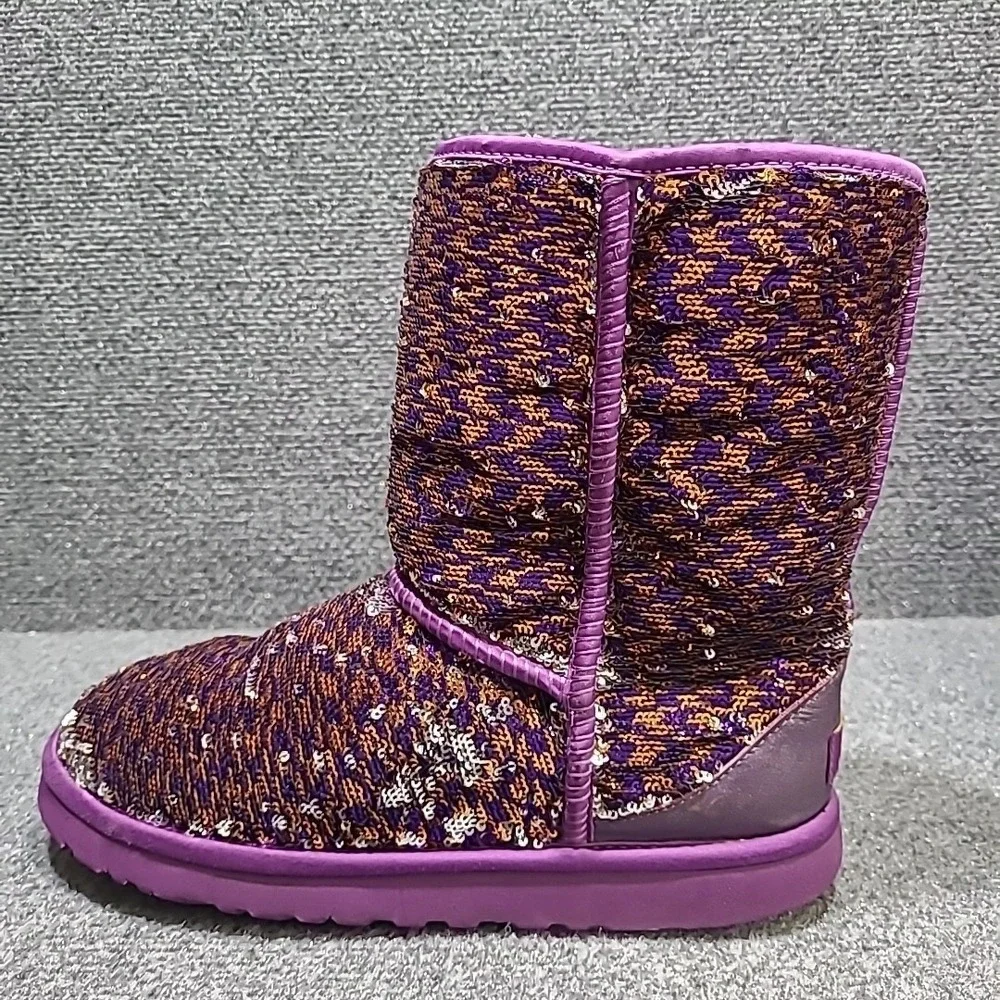 Ugg 1002978 Australia Womens 9 US Classic Short Sequin Boots Purple Silver RARE